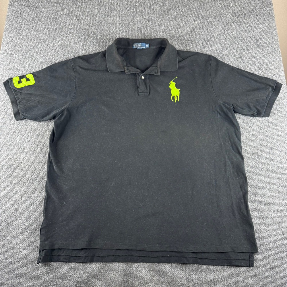 Polo Ralph Lauren Big Pony Polo Shirt Mens 3XLT Black Neon Green Embroidered